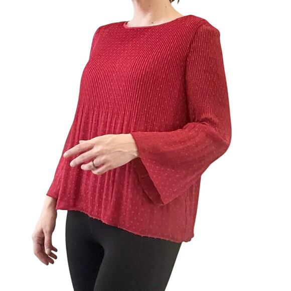 Max Studio Jaquard Red Flare Sleeve Blouse Size M - Picture 8 of 8